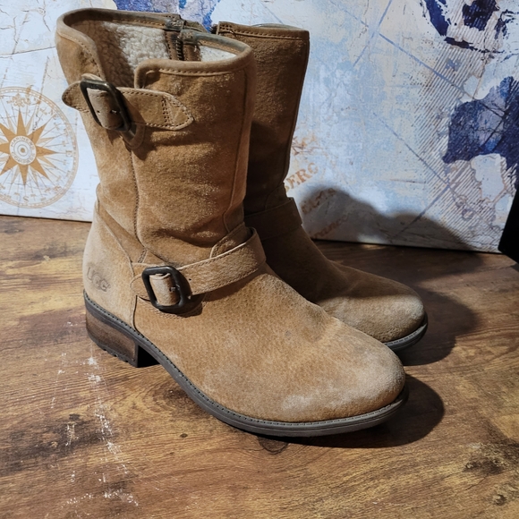 UGG Shoes - UGG Women's Brown Chaney Winter Moto Boots, Size 9.